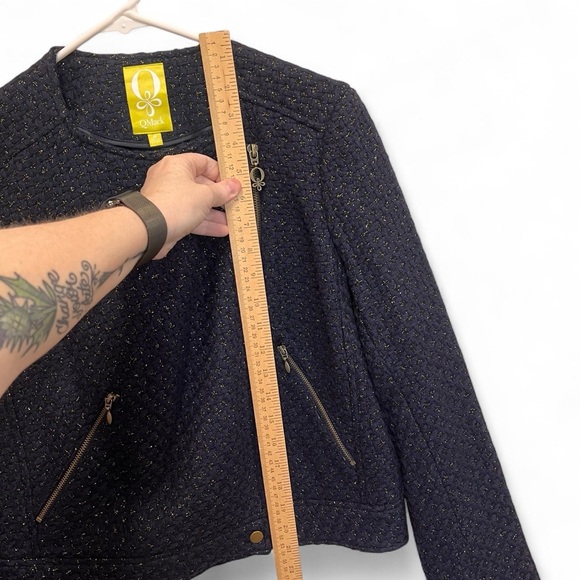 QMack Metallic Tweed Navy Blue Moto Jacket with Working Pockets Size Medium - Picture 15 of 16